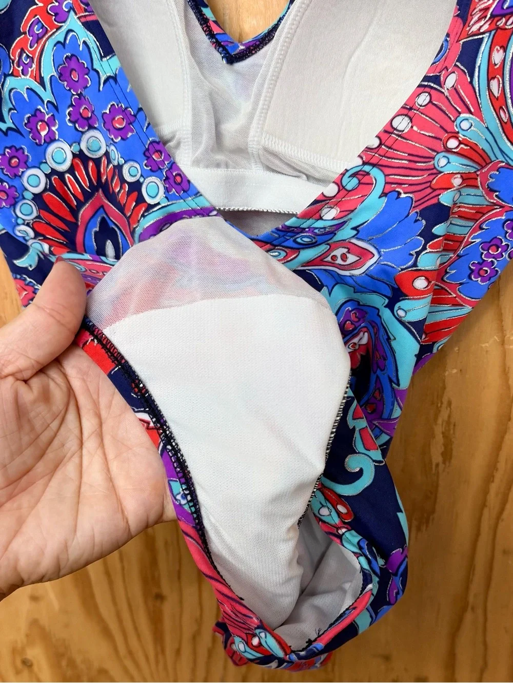 Swim Solutions Paisley Tummy Control V-Neck One-Piece Swimsuit Size 12 - Picture 5 of 7
